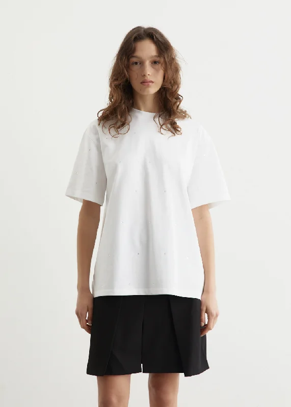 Heavy Cotton Drop Shoulder Rhinestone T-Shirt Collared Crew Neck Turtle Neck