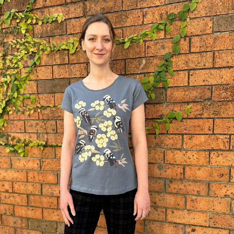 Kookaburra Steel Blue Womens Tee Graphic Embroidered Appliqued