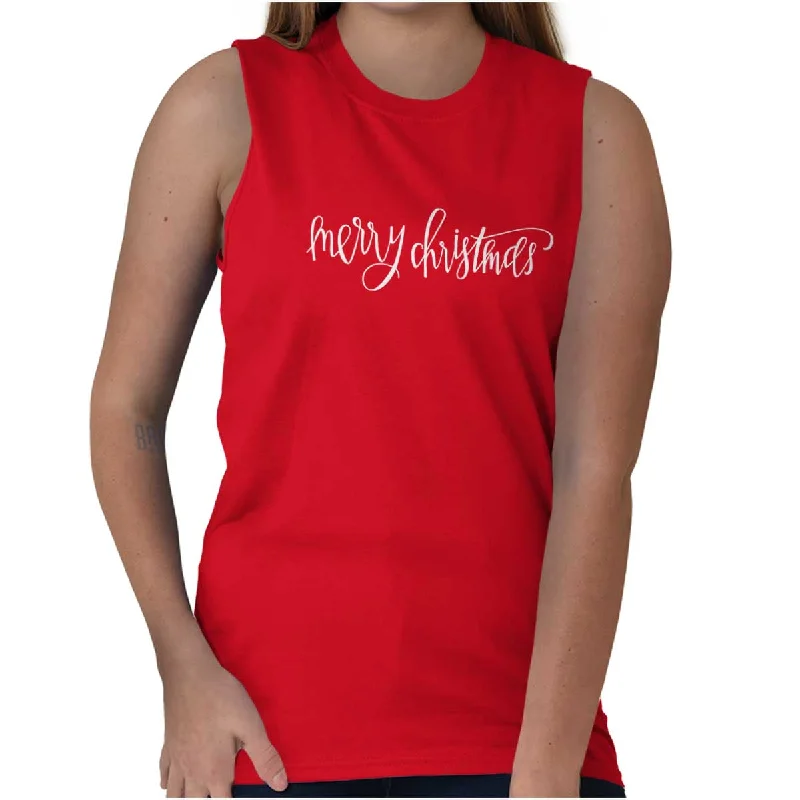 Merry Christmas Sleeveless T-Shirt Print Jacquard Patchwork