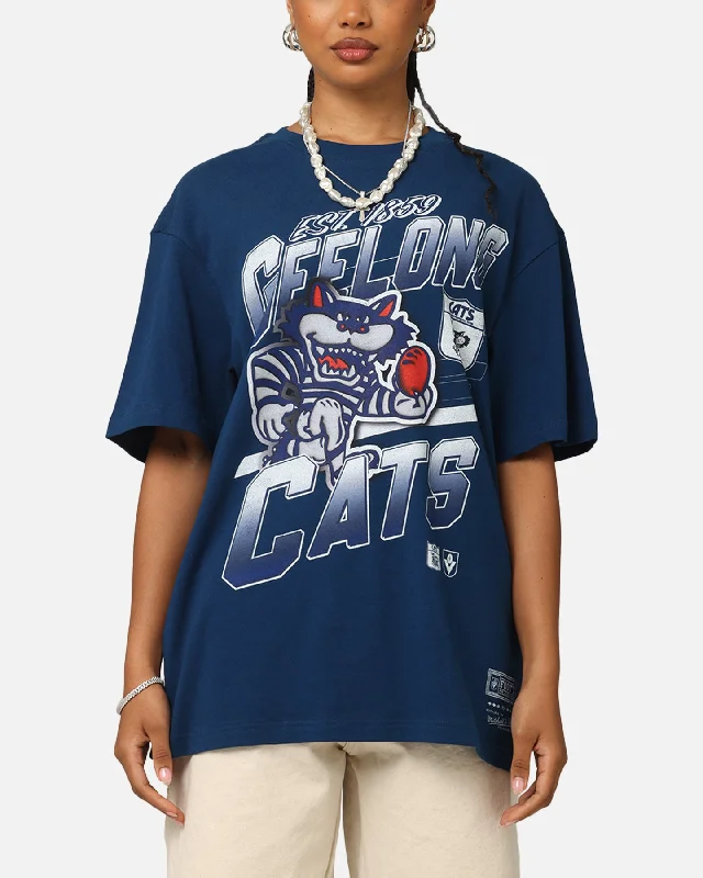 Mitchell & Ness Geelong Cats Mascot Character T-Shirt Blue Terry Blend Velvet Blend Canvas Blend