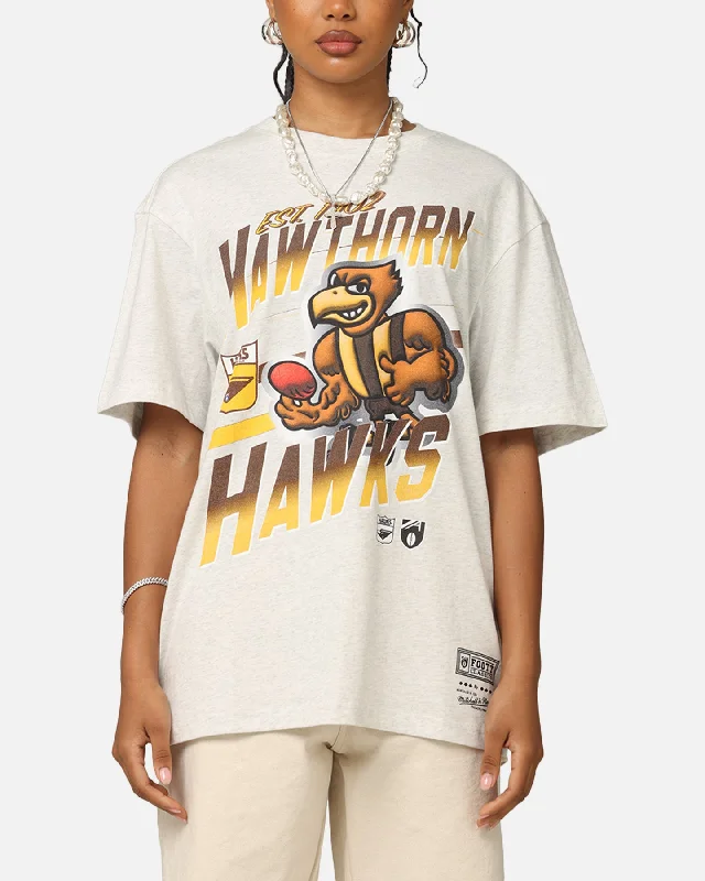 Mitchell & Ness Hawthorn Hawks Mascot Character T-Shirt Silver Marle V-Neck T-Shirt Long Sleeve Cotton Mitchell & Ness Hawthorn Hawks Mascot Character T-Shirt Silver Marle V-Neck T-Shirt Long Sleeve Cotton