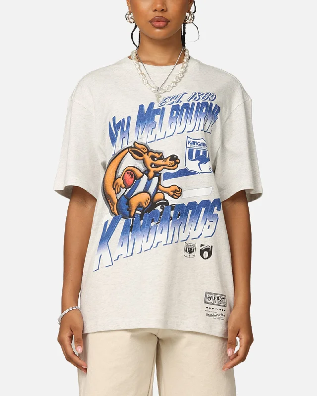 Mitchell & Ness North Melbourne Kangaroos Mascot Character T-Shirt Silver Marle Mesh Canvas Denim