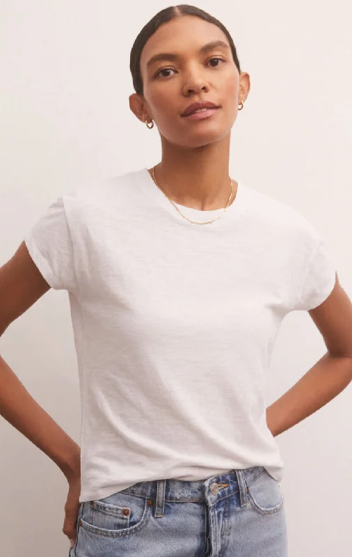 Modern Slub Tee - White Asymmetrical Pockets Print