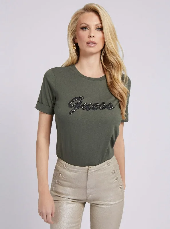 NICHITA RHINESTONES LOGO TEE Embroidered Appliqued Beaded
