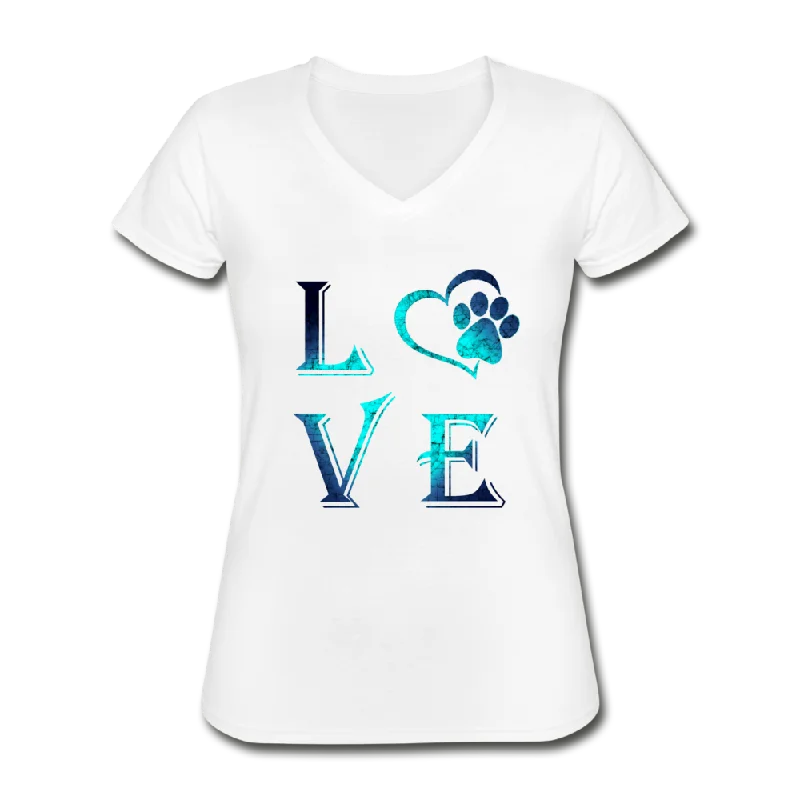 Paws Of My Heart V-Neck Tee Satin Fabric Silk Fabric Chiffon Fabric