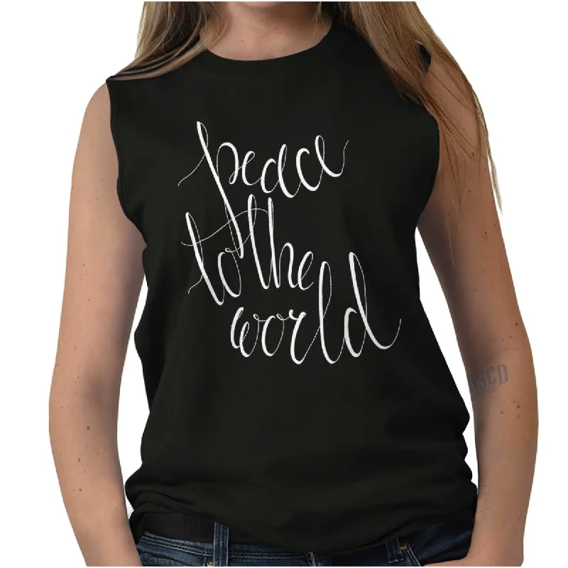 Peace To The World Sleeveless T-Shirt Ribbed T-Shirt High Neck Heavyweight