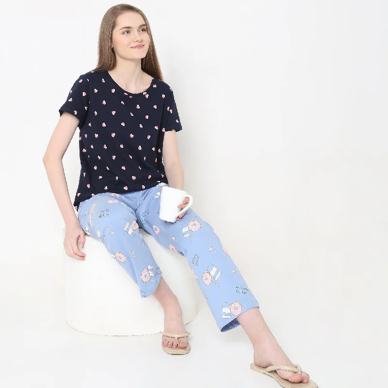 Regular Fit Printed Lounge T-Shirt Spandex Blend Rayon Blend Denim Blend