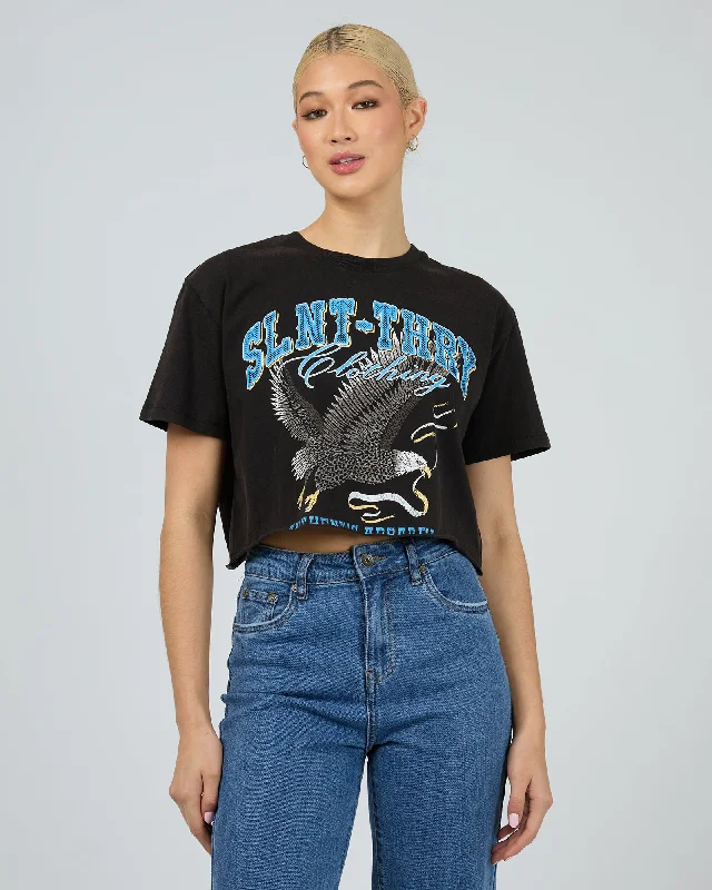 Republic Crop Tee Washed Black Elasticated Padded Insulated