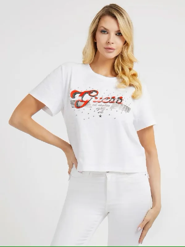 RHINESTONES SATIN LOGO TEE Terry Blend Velvet Blend Canvas Blend