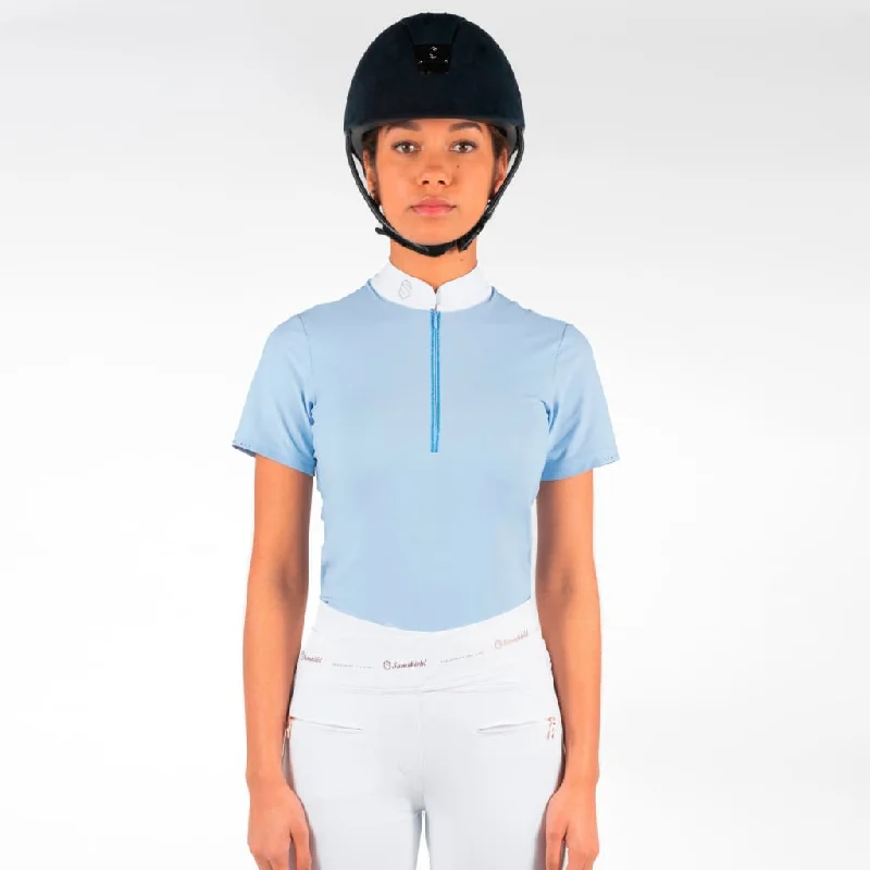 Samshield Ladies Short Sleeved Competition Shirt Aloise Powder Blue/Tone Notch Collar Peter Pan Collar Cowl Neck Samshield Ladies Short Sleeved Competition Shirt Aloise Powder Blue/Tone Notch Collar Peter Pan Collar Cowl Neck