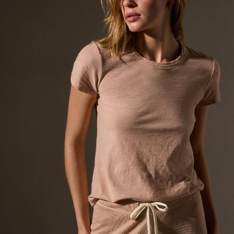 Sheer Slub Crew Neck Tee - Rose Nude Zippered Front Buttoned Front Snap Front