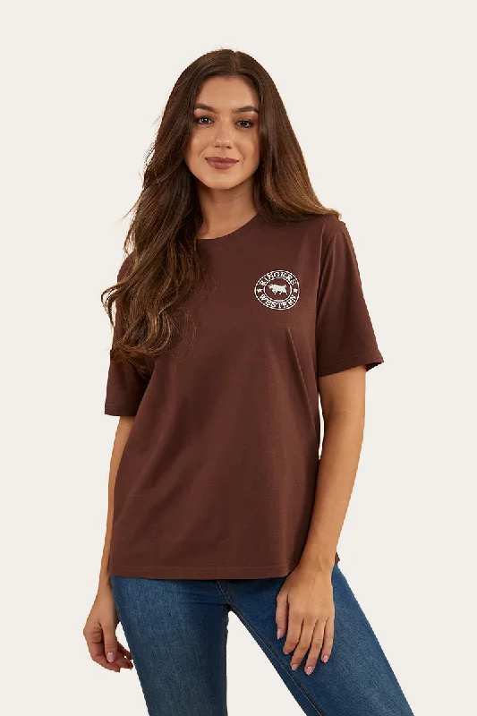Signature Bull Womens Loose Fit T-Shirt - Chocolate/White Fashionable Trendy Casual