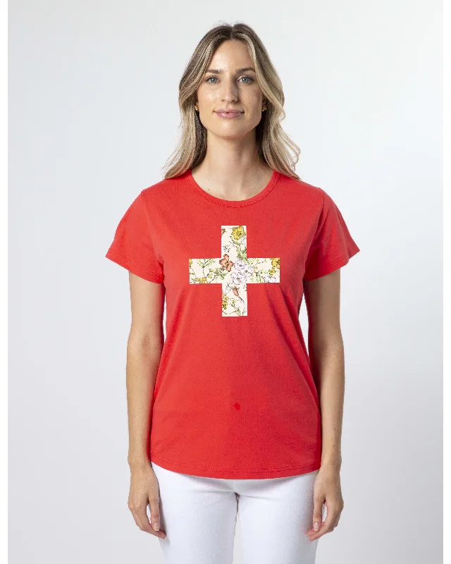 Stella + Gemma T-Shirt - Flame Garden Party Cross Mesh Blend Leather Blend Suede Blend Stella + Gemma T-Shirt - Flame Garden Party Cross Mesh Blend Leather Blend Suede Blend