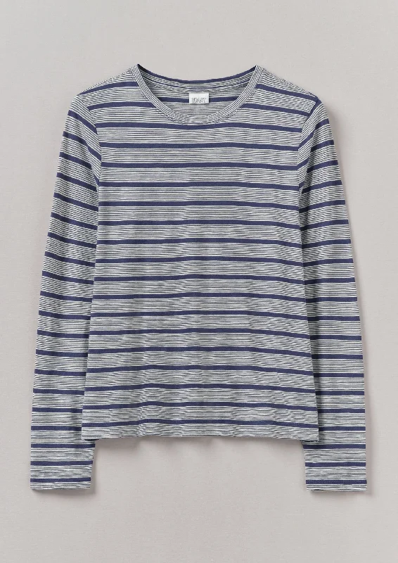 Stripe Crew Neck Tee | Ecru/Royal Blue Striped Floral Plaid