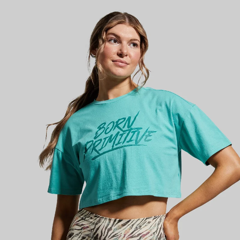 Training Crop Tee 2.0 (Jungle Mist) Hooded Caped Shawl Collar