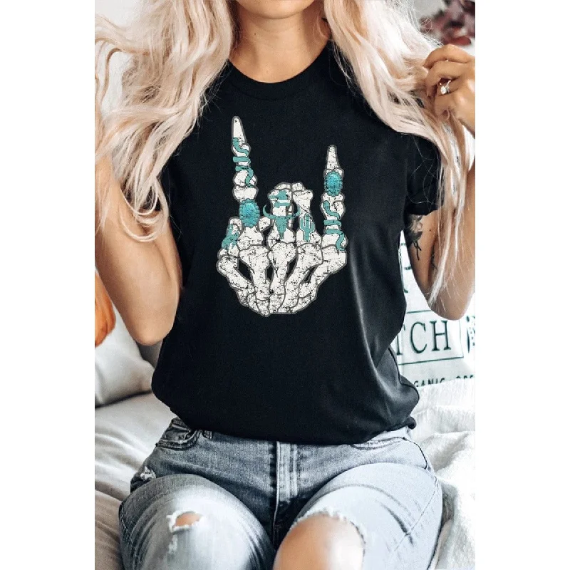 Turquoise Rock Skeleton Graphic Tee Fleece Fabric Down Fabric Feather Fabric