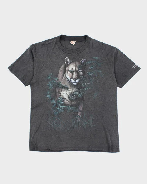 Vintage 90's Single Stitch Big Cat T-Shirt - L Polka Dot Checkered Tartan