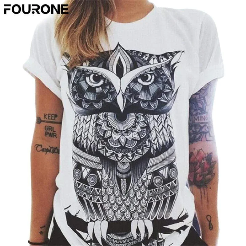 Women Short Sleeves Printed T-Shirt top Boxy Fit Fitted Loose