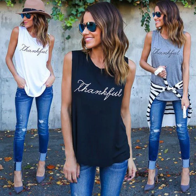 Women sleeveless printed T Shirt Top Iron Safe Non-Iron Wrinkle Free