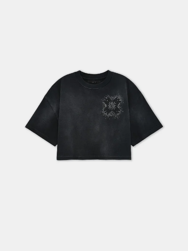 WOMEN - WOMEN'S MA QUAD CRYSTAL CROPPED TEE - Black Welt Pockets Slit Pockets