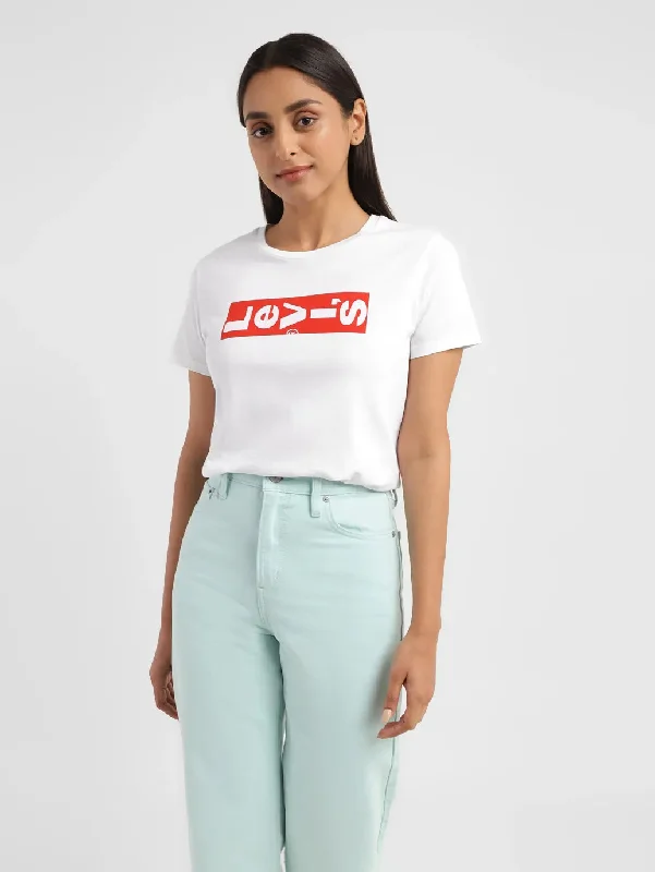 Women's Brand Logo Crew Neck T-shirt Cozy Warm Stylish