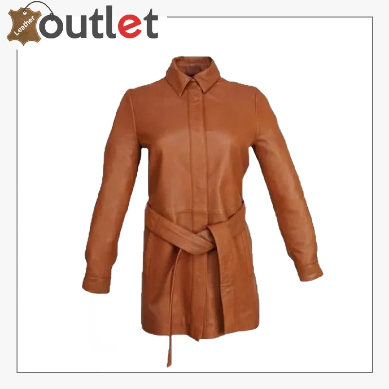 Women's Brown Leather Dress Shirt Iron Safe Non-Iron Wrinkle Free