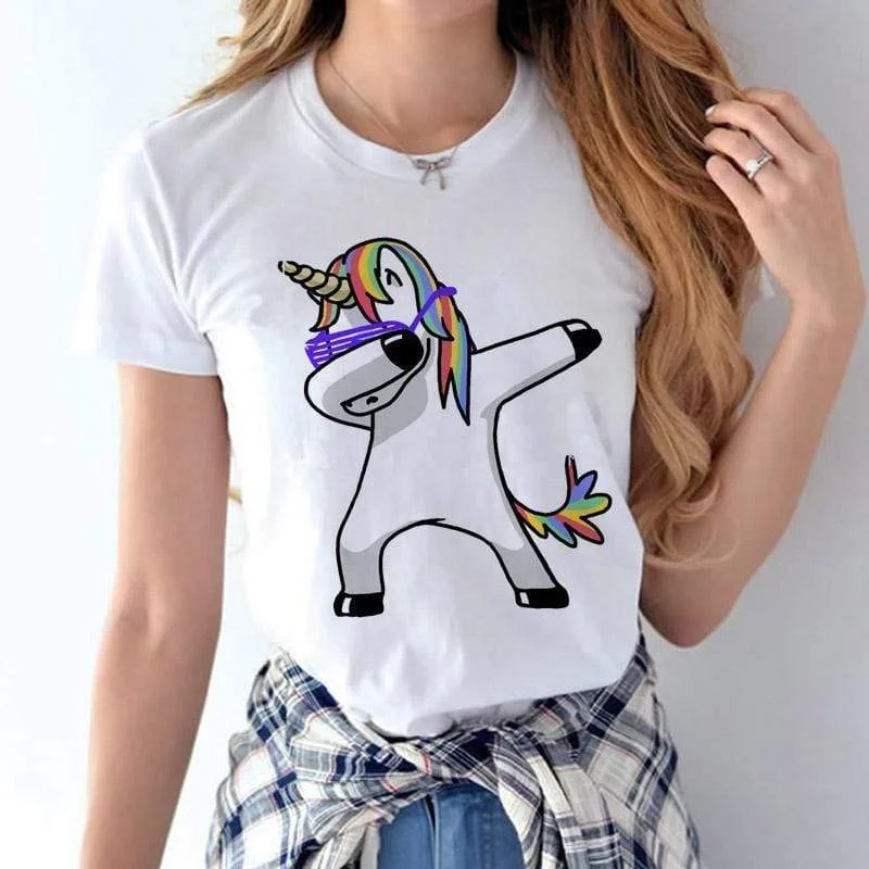 Women's Dabbing Unicorn t-shirt Top Notch Collar Peter Pan Collar Cowl Neck