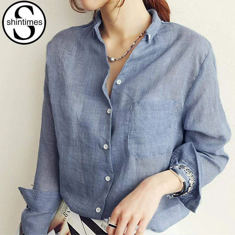 Women's Long Sleeved Shirt Top With Turn Down Collar Hooded Caped Shawl Collar