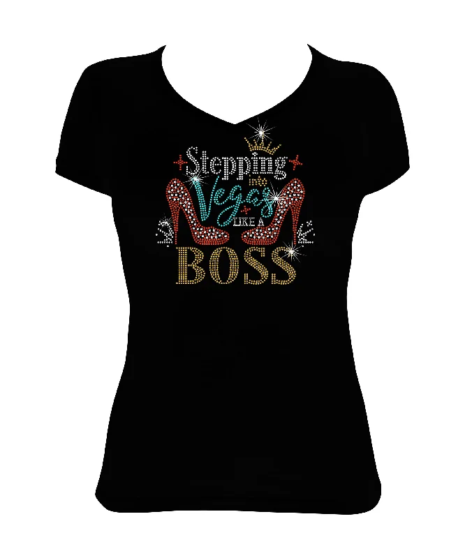 Women's Rhinestone Fitted Tight Snug Shirt Stepping into Vegas Like a Boss - with Heel, Las Vegas Shirt Hooded Caped Shawl Collar Women's Rhinestone Fitted Tight Snug Shirt Stepping into Vegas Like a Boss - with Heel, Las Vegas Shirt Hooded Caped Shawl Collar