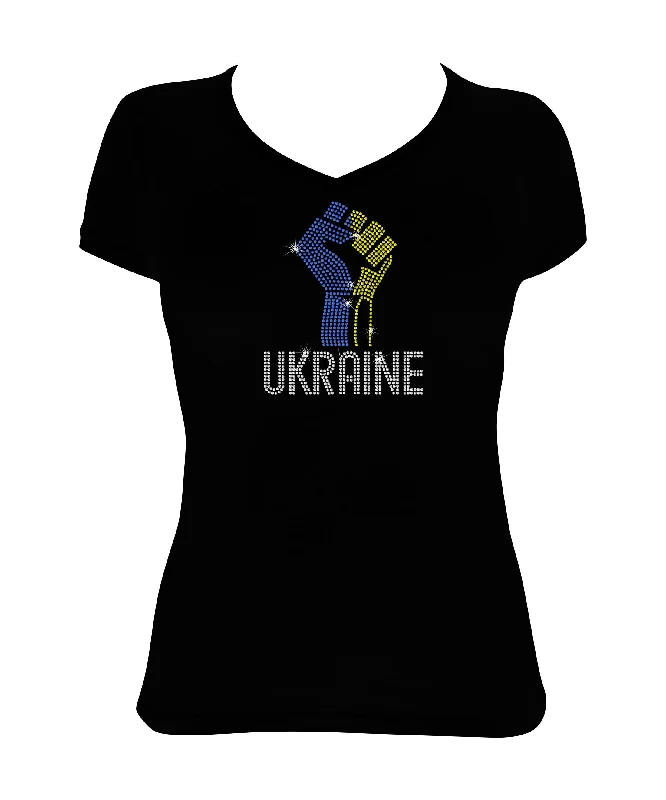 Women's Rhinestone Fitted Tight Snug Shirt Ukraine with Fist - Ukrainian Colors Support for Ukraine Fleece Fabric Down Fabric Feather Fabric Women's Rhinestone Fitted Tight Snug Shirt Ukraine with Fist - Ukrainian Colors Support for Ukraine Fleece Fabric Down Fabric Feather Fabric