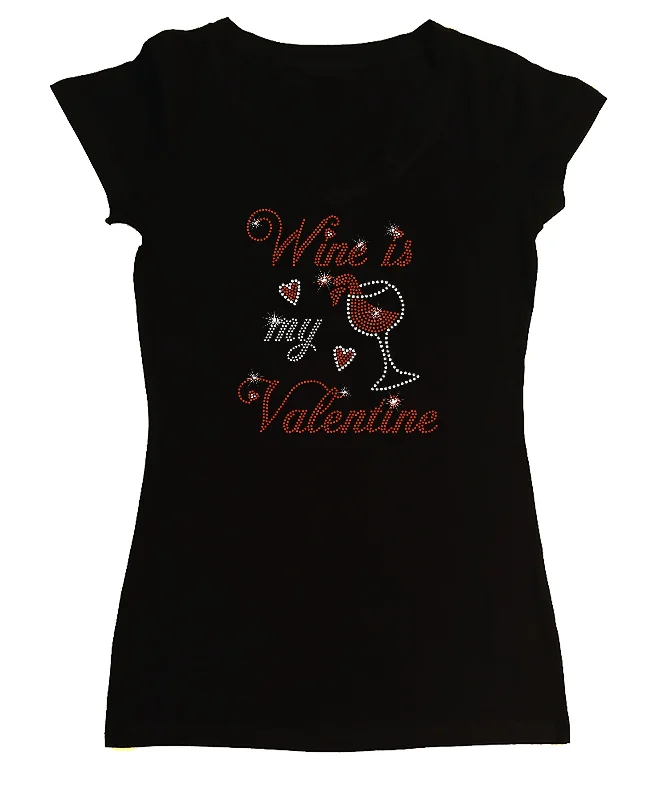 Women's Rhinestone Fitted Tight Snug Shirt Wine is My Valentine - with Wine Glass and Hearts Faux Fur Fabric Real Fur Fabric Shearling Fabric Women's Rhinestone Fitted Tight Snug Shirt Wine is My Valentine - with Wine Glass and Hearts Faux Fur Fabric Real Fur Fabric Shearling Fabric