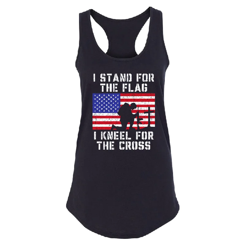 Zexpa Apparelâ„¢ Stand for USA Flag Kneel for Cross Women's Racerback 4th of July USA Shirt Print Jacquard Patchwork