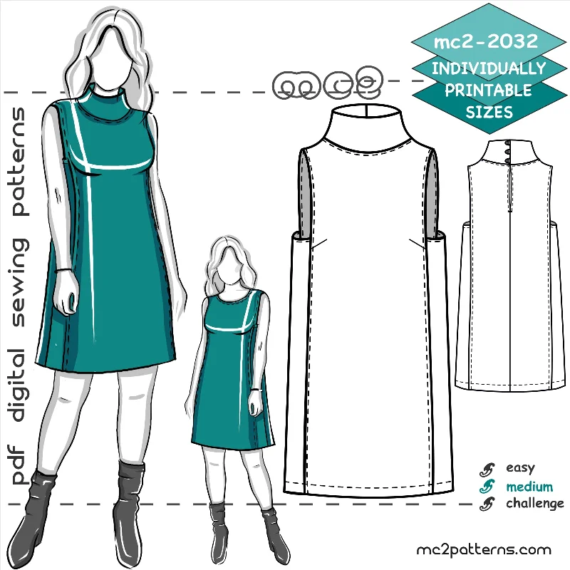 A-line Tunic/Pinafore/Jumper-Dress with Turtle-neck Collar