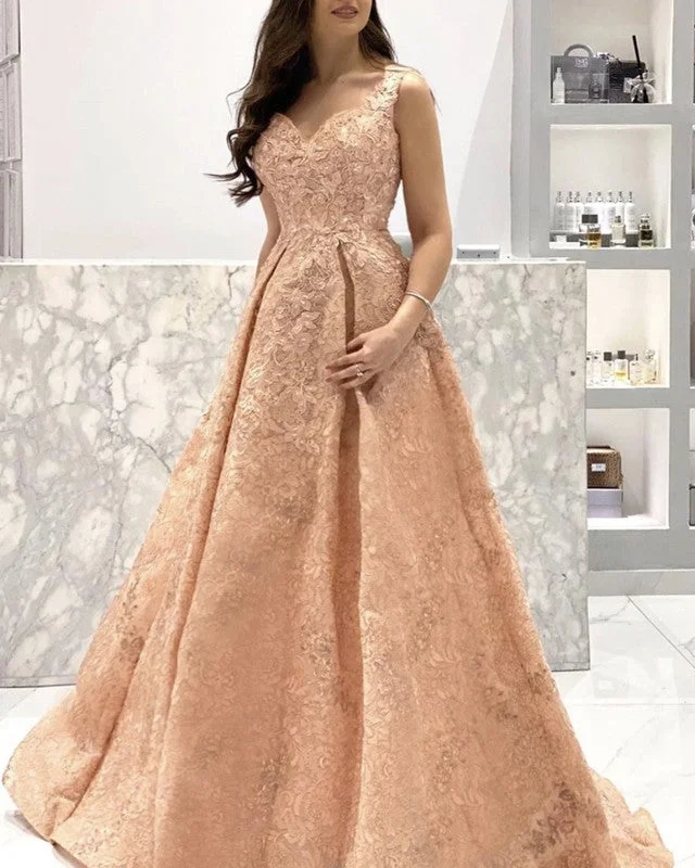 Elegant Lace Prom Dresses A-line Sweetheart Spaghetti Straps