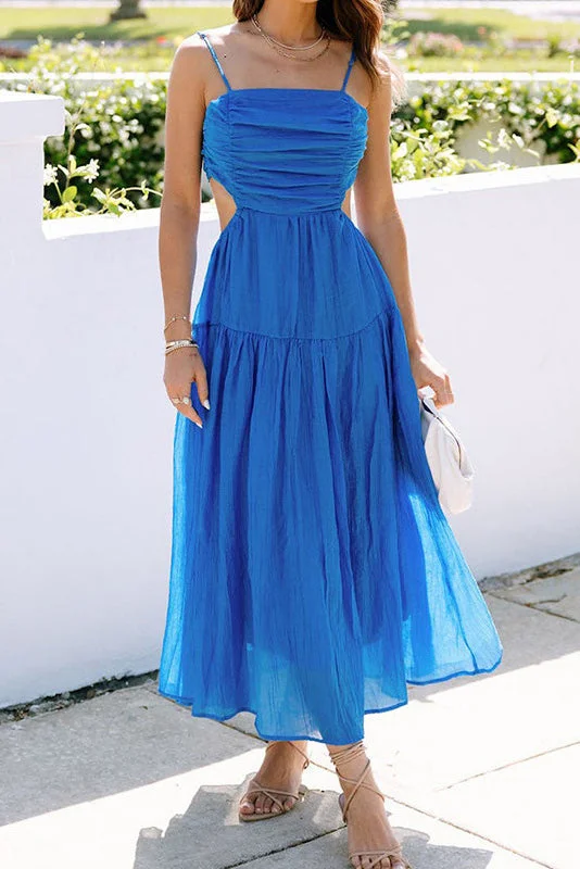 Backless Royal Blue A-Line Cut Out Dress