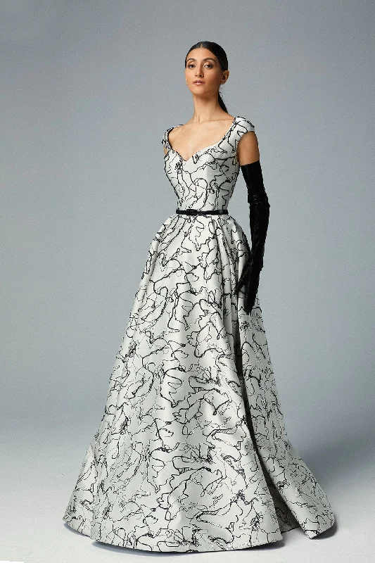Beaded geometric motif dress with gloves