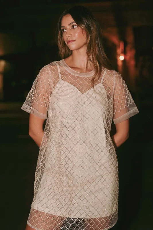 Beaded Mesh Tunic Dress