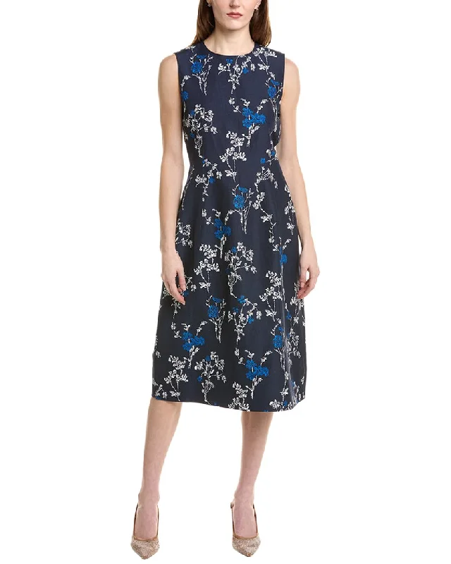 Lafayette 148 New York Jewel Neck Silk & Linen-Blend Dress