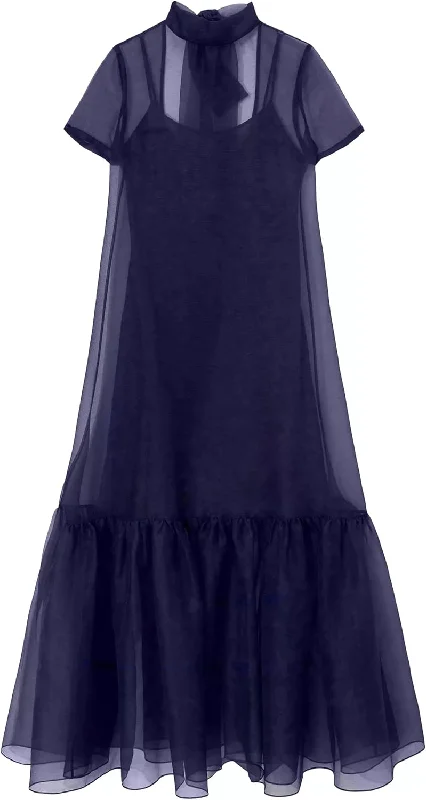 STAUD Women's Calluna Organza Floor Length Dress, Navy