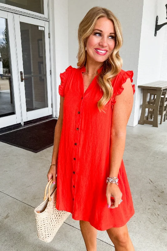 Button Down Ruffle Sleeve Poppy Dress