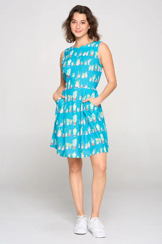 Cactus Print Dress Crew Neck