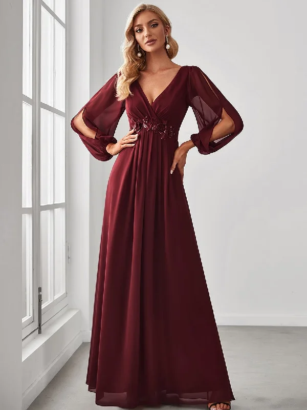 Cindy sleeved ball or evening dress in chiffon