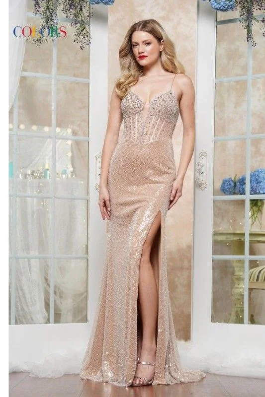 Colors Dress -3626 Heavy Beaded Sequin Sheath Dress