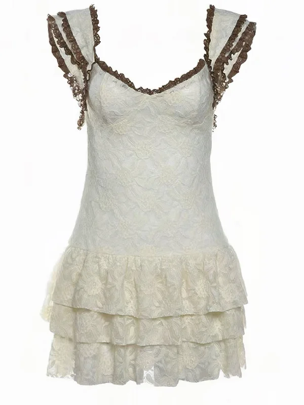'Crystal' White Lace Coquette Crochet Cami Dress