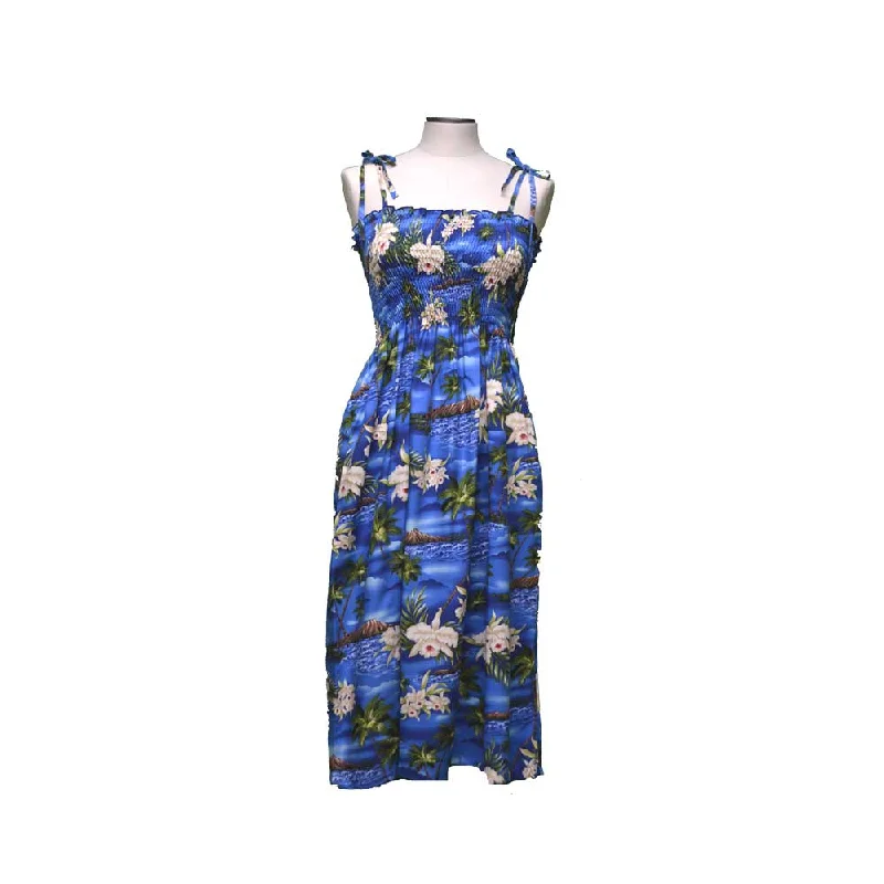 Diamond Head Blue Smocked Hawaiian Dress