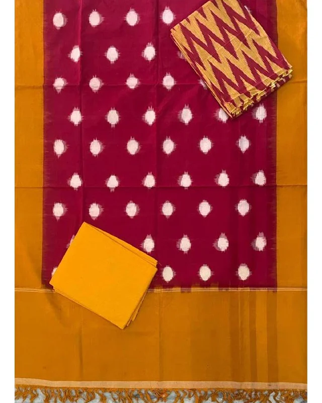 DOUBLE IKAT RED WITH YELLOW COLOR DRESS MATERIAL-B16