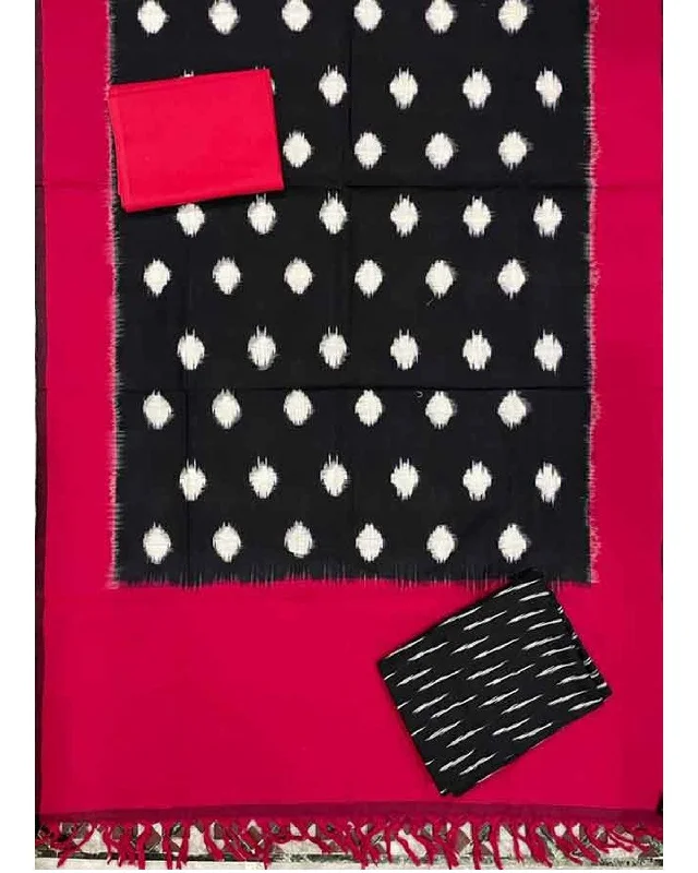 DOUBLE IKKAT BLACK WITH RED COLOR DRESS MATERIAL-C38