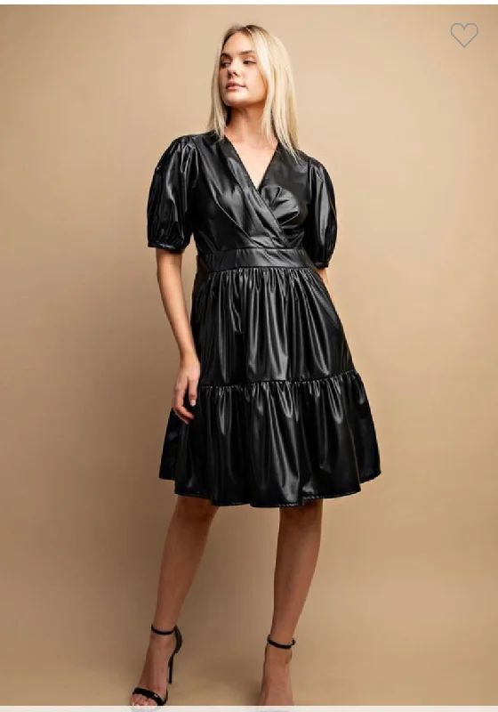 Faux Leather Tiered Dress