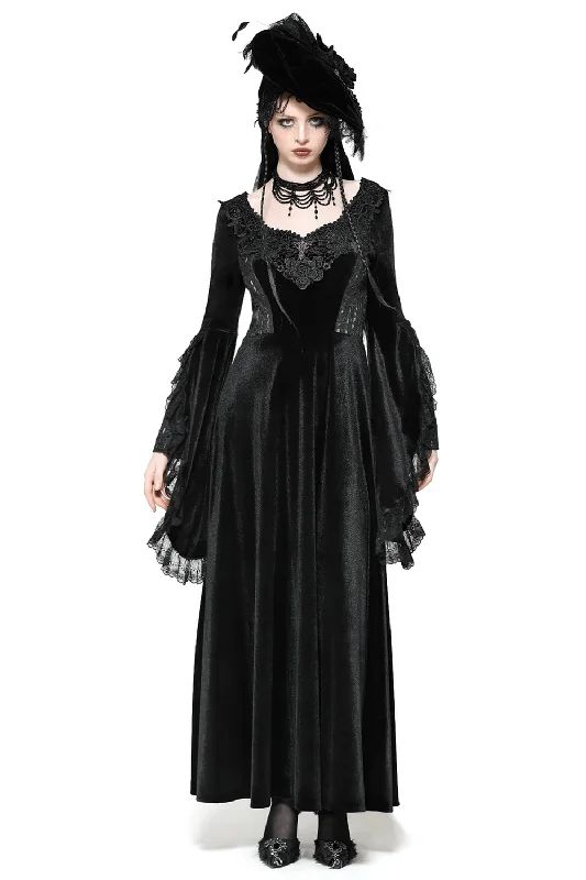 Gothic Black Velvet Lace-Up Renaissance Dress