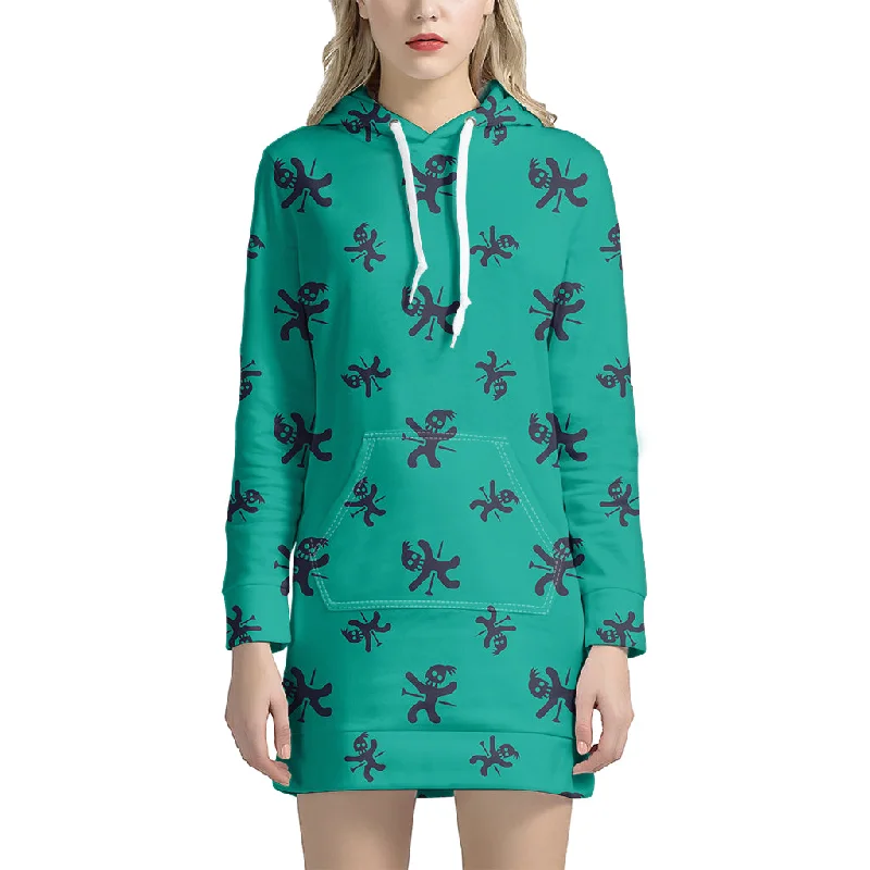 Halloween Voodoo Doll Pattern Print Pullover Hoodie Dress